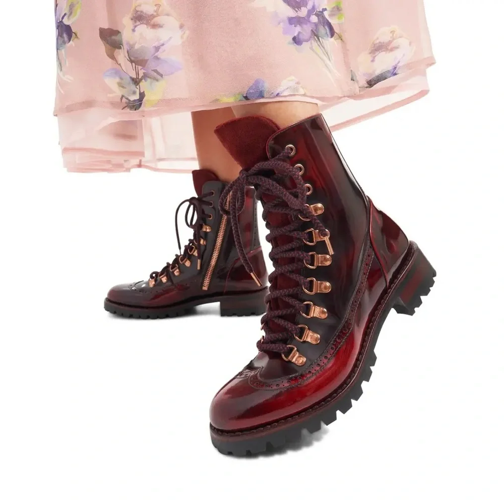 NIB Angela Scott Mr. Bernard Bordeaux Boots 37.5 - Picture 6 of 9